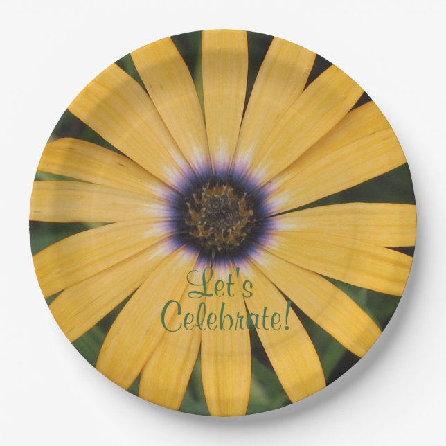 Yellow Daisy Let's Celebrate Paper Plate (Front)