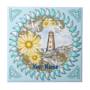 Yellow Daisy Lighthouse Ceramic Tile