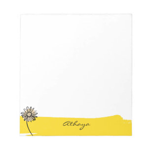 Yellow Daisy Line Art Custom Text Notepad