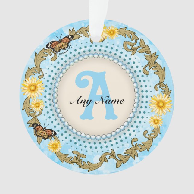 Yellow Daisy Monogram  Ornament (Front)