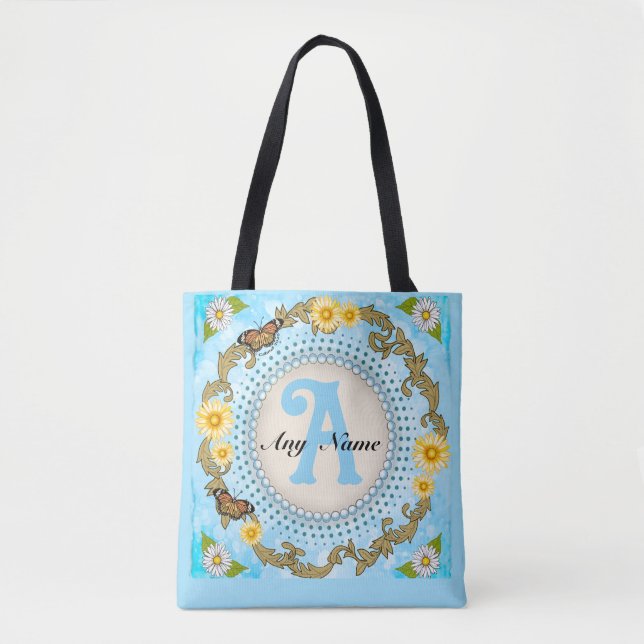 Yellow Daisy Monogram  Tote Bag (Front)