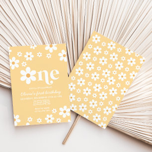 Yellow Daisy One Floral 1st Birthday Invitation