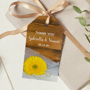 Yellow Daisy Pearls Country Barn Wedding Favour Ta Gift Tags