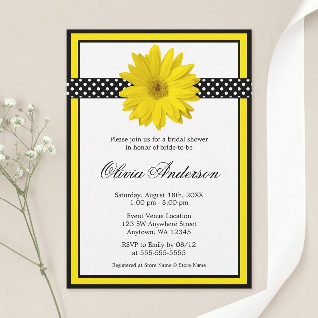 Yellow Daisy Polka Dots Bridal Shower Invitations (Creator Uploaded)