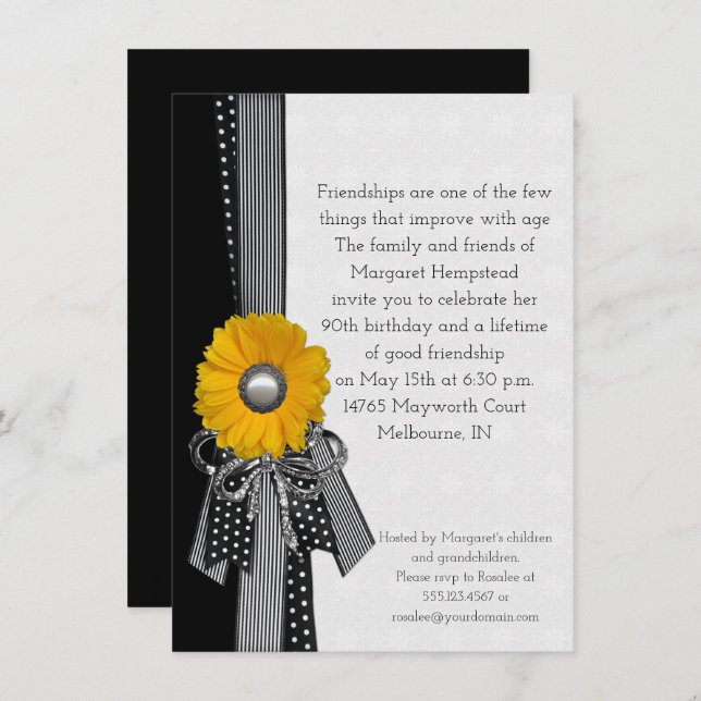 Yellow Daisy Polka Dots Stripes Special Birthday Invitation (Front/Back)