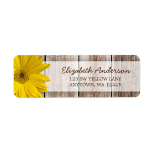 Yellow Daisy Rustic Barn Wood Address Labels