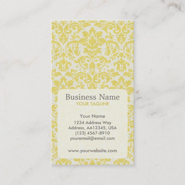 Yellow Damask Appointment Business Card (Front)