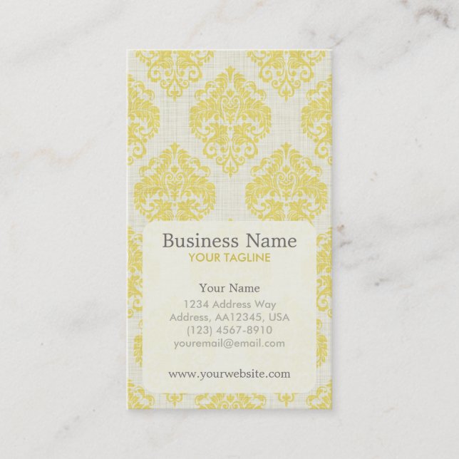 Yellow Damask Appointment Business Card (Front)