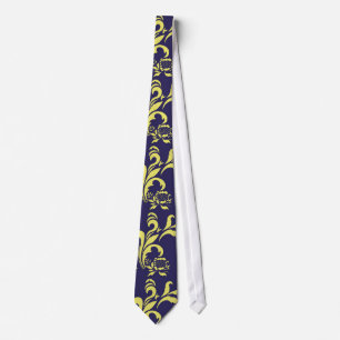 yellow damask blue tie