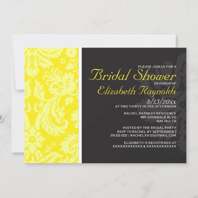 Yellow Damask Bridal Shower Invitations (Front)
