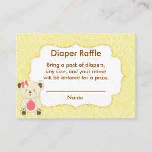 Yellow Damask Diaper Raffle Insert Bear