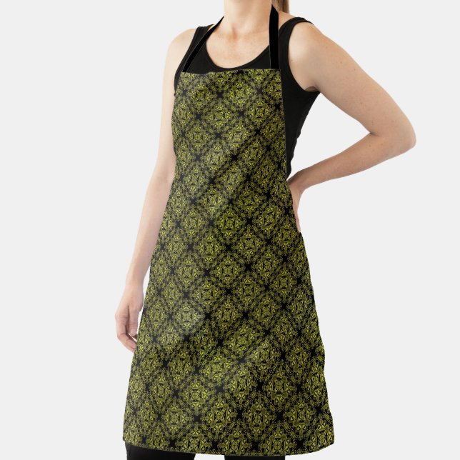 Yellow Damask Medallion Pattern Apron (Insitu)