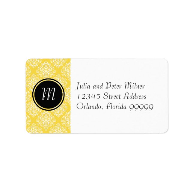 Yellow Damask & Monogram - Address Label (Front)