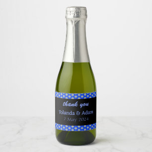 Yellow damask pattern blue wedding sparkling wine label