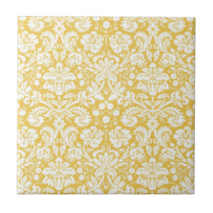 Yellow damask pattern ceramic tile