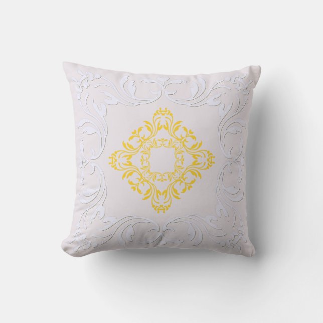 Yellow damask pattern | Mint cream background Cushion (Front)