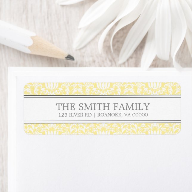 Yellow Damask Pattern Return Address Label (Insitu)