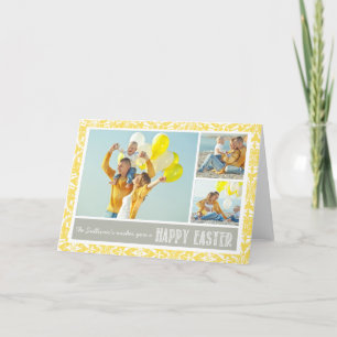 Yellow Damask   Photo Collage Happy Easter Card