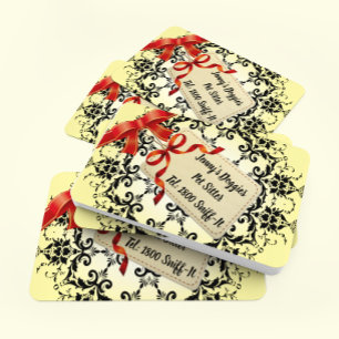 Yellow Damask Red Ribbon Pet Care Business Card