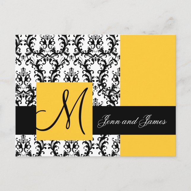 Yellow Damask Save the Date Wedding Announcement (Front)