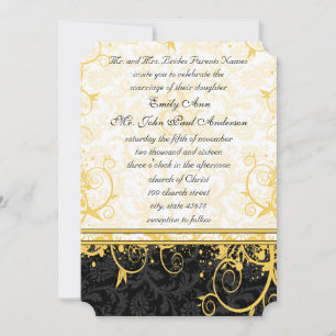 Yellow Damask Swirls Wedding Invitation