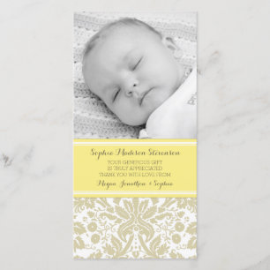 Yellow Damask Thank You Baby Shower Photo Cards