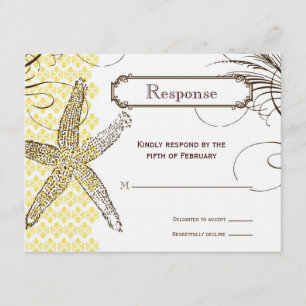 Yellow Damask Tropical Wedding Response Card