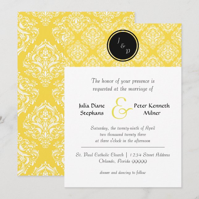 Yellow Damask - Wedding Invitation (Front/Back)