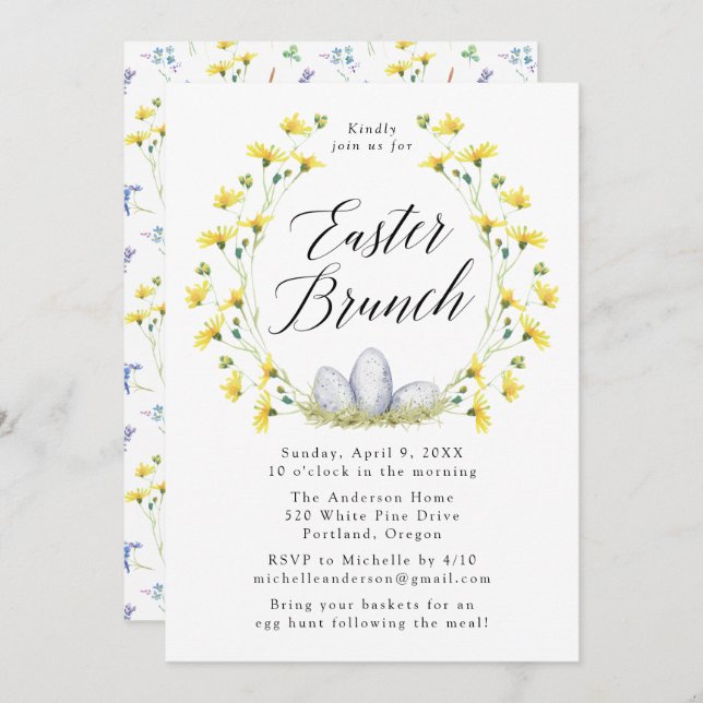 Yellow Dandelion Easter Brunch Invitation (Front/Back)