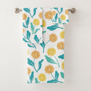 Yellow Dandelion Floral Pattern - Nature-Inspired Bath Towel Set