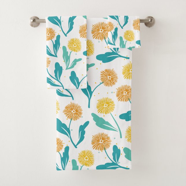 Yellow Dandelion Floral Pattern - Nature-Inspired  Bath Towel Set (Insitu)