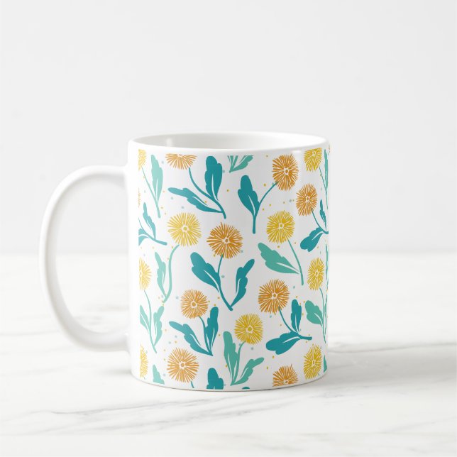 Yellow Dandelion Floral Pattern - Nature-Inspired  Coffee Mug (Left)