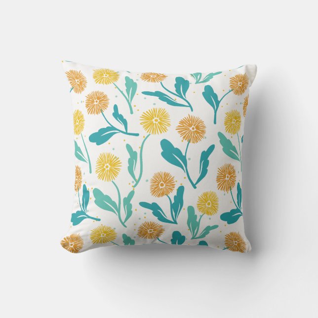 Yellow Dandelion Floral Pattern - Nature-Inspired  Cushion (Front)