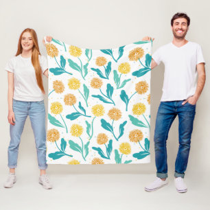 Yellow Dandelion Floral Pattern - Nature-Inspired  Fleece Blanket