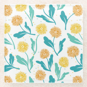 Yellow Dandelion Floral Pattern - Nature-Inspired Glass Coaster