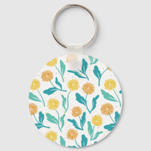 Yellow Dandelion Floral Pattern - Nature-Inspired  Key Ring