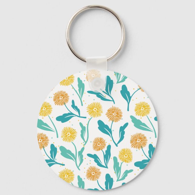 Yellow Dandelion Floral Pattern - Nature-Inspired  Key Ring (Front)