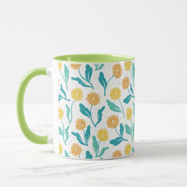 Yellow Dandelion Floral Pattern - Nature-Inspired  Mug (Left)