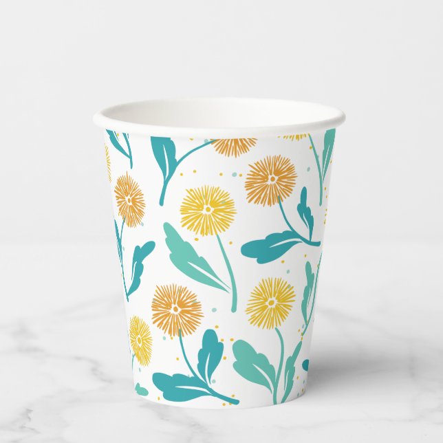 Yellow Dandelion Floral Pattern - Nature-Inspired  Paper Cups (Front)