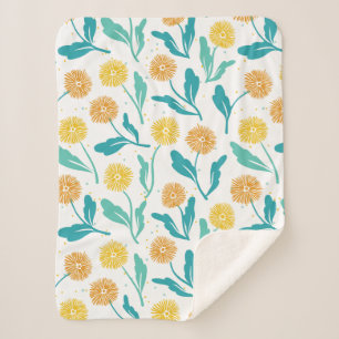 Yellow Dandelion Floral Pattern - Nature-Inspired  Sherpa Blanket