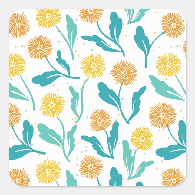 Yellow Dandelion Floral Pattern - Nature-Inspired  Square Sticker (Front)