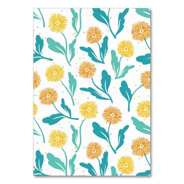 Yellow Dandelion Floral Pattern - Nature-Inspired  Table Number (Front)