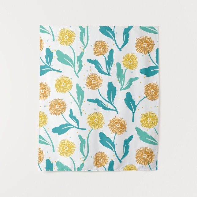 Yellow Dandelion Floral Pattern - Nature-Inspired  Tapestry (Front)