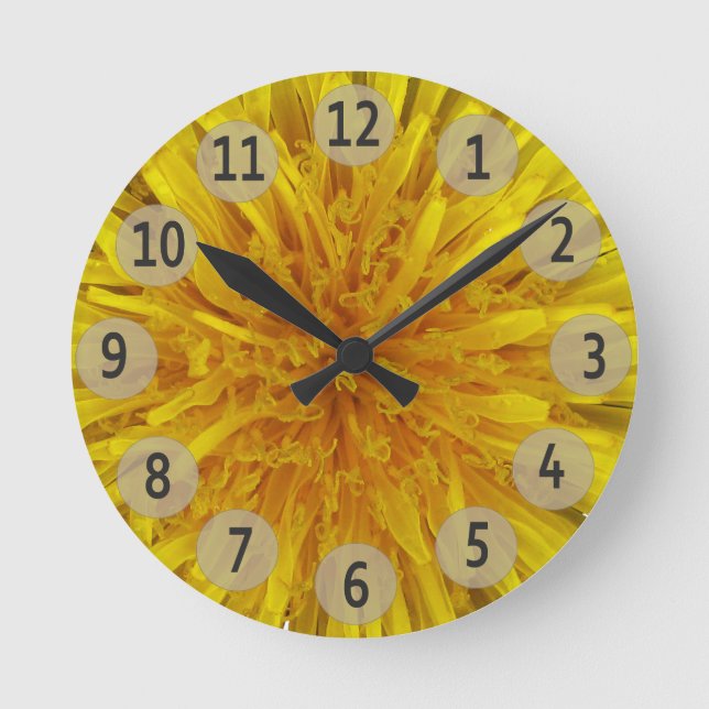 Yellow Dandelion Flower Photo Black Digits Round Clock (Front)