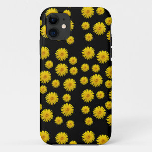 Yellow Dandelion Pattern – Black iPhone Case