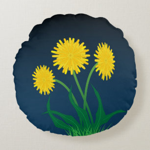 Yellow Dandelions Round Cushion
