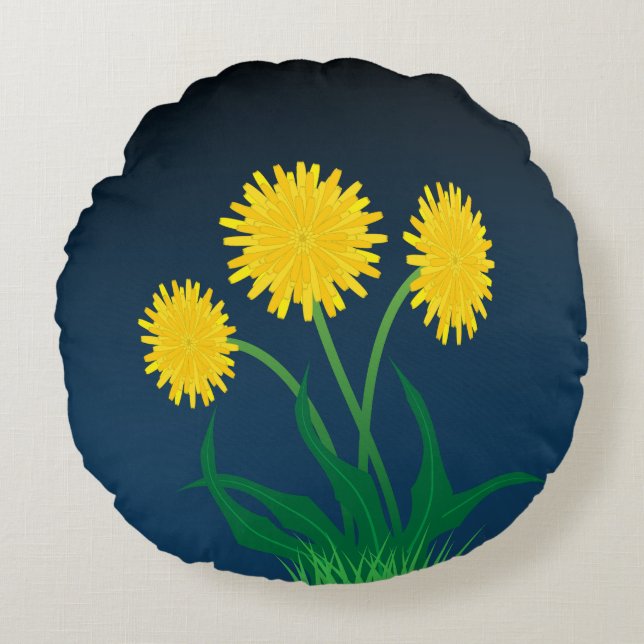 Yellow Dandelions Round Cushion (Front)