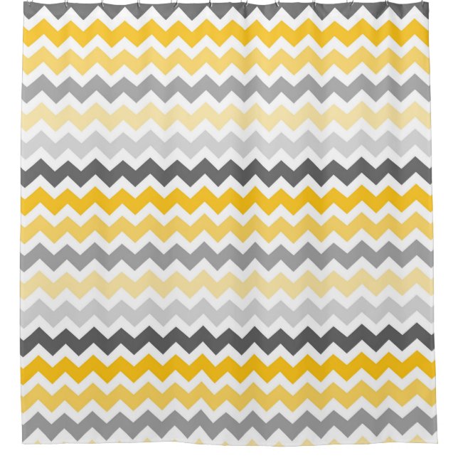 Yellow Dark Grey Chevron Stripes Shower Curtain (Front)