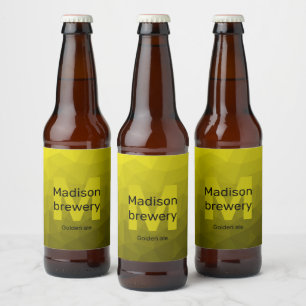 Yellow dark ombre geometric mesh pattern Monogram Beer Bottle Label