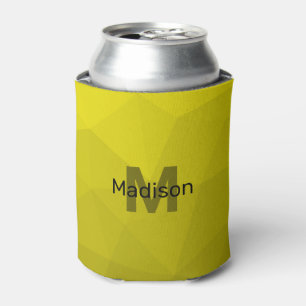 Yellow dark ombre geometric mesh pattern Monogram Can Cooler